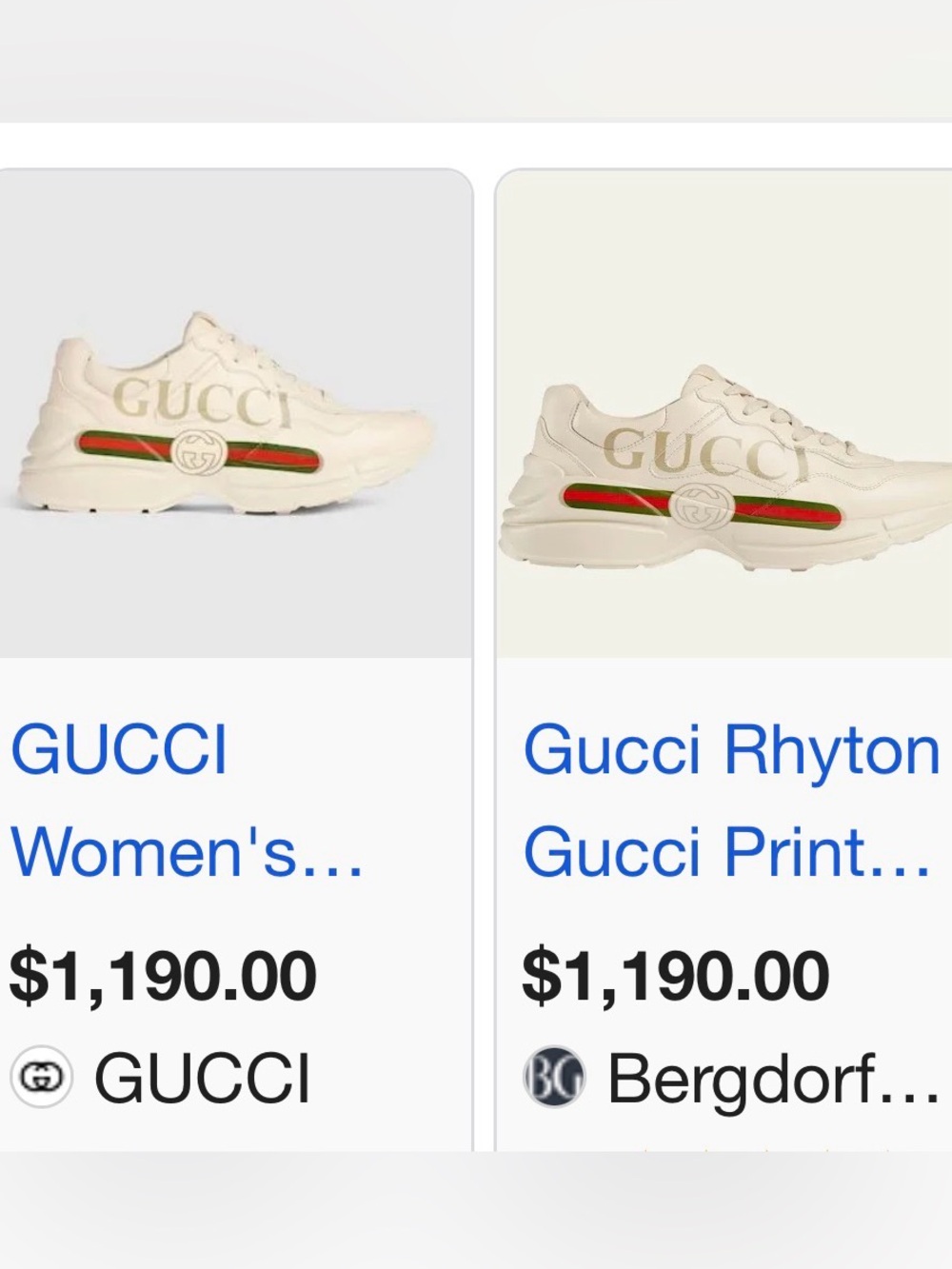 Gucci Cream Leather Rhyton Sneaker with Red and Green, SZ.5.5/35.5 Web $1,200.00